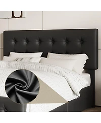 Homfan Upholstered Platform Bed Frame with 4 Storage Drawers, Button Tufted Headboard, Wooden Slats