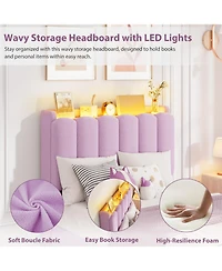 homfan Upholstered Platform Bed Frame with Led Storage Headboard and 2 Drawers
