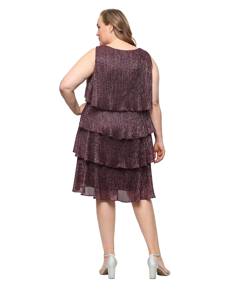 Sl Fashions Plus 2-Pc. Metallic Tiered Dress & Jacket Set