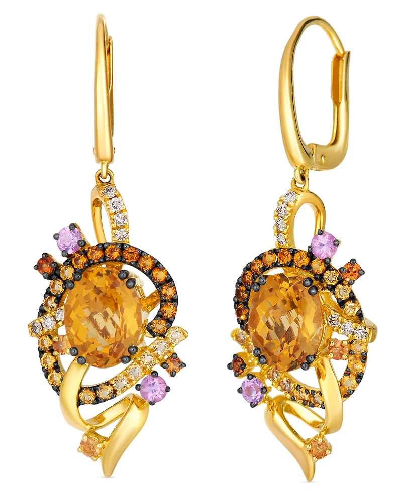 Le Vian Multi-Gemstone & Vanilla Diamond (1/8 ct. t.w.) Drop Earrings in 14k Honey Gold