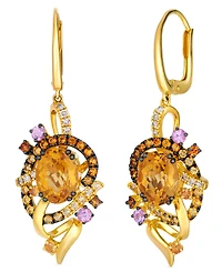Le Vian Multi-Gemstone & Vanilla Diamond (1/8 ct. t.w.) Drop Earrings in 14k Honey Gold