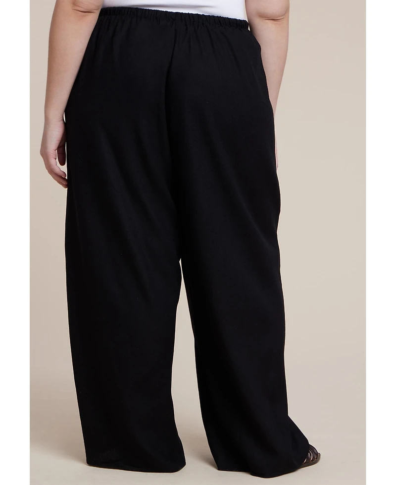 Eloquii Women's Drawstring Wide Leg Linen Pant