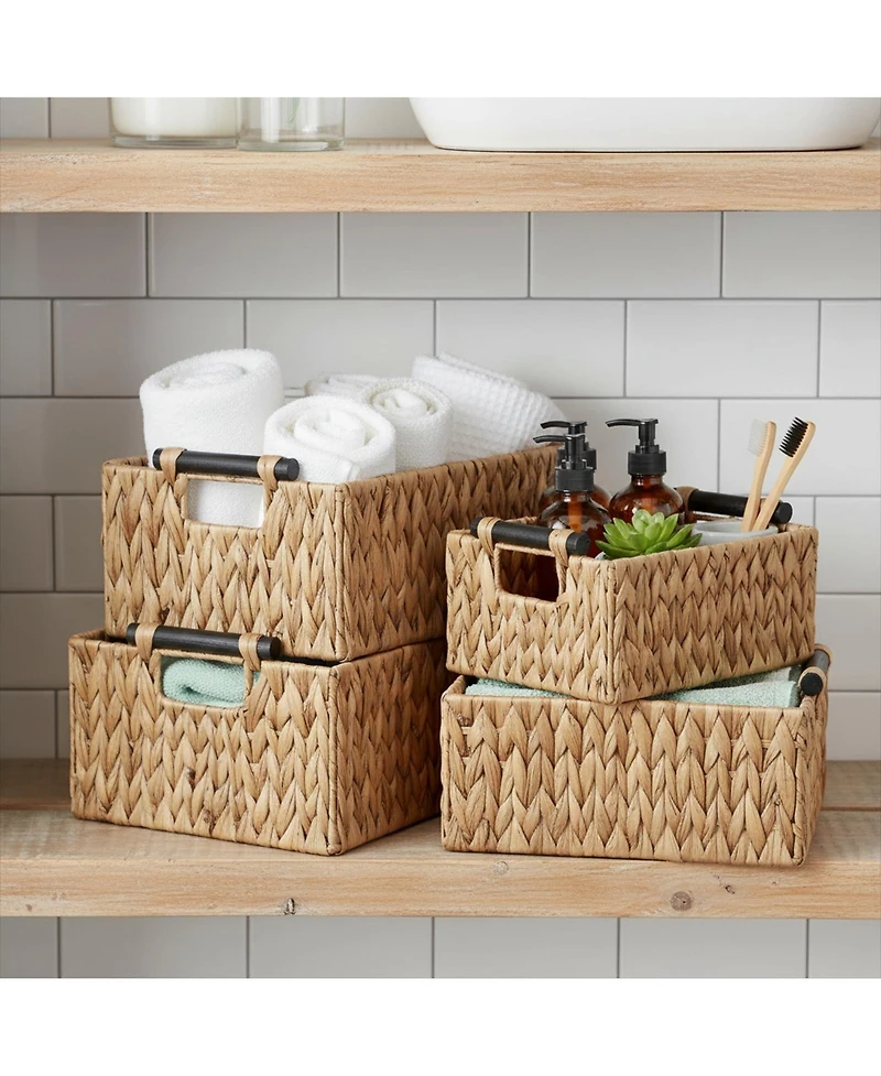 Yigii Storage Baskets 3 Pack Handwoven Water Hyacinth Wooden Handles Organizing Toys