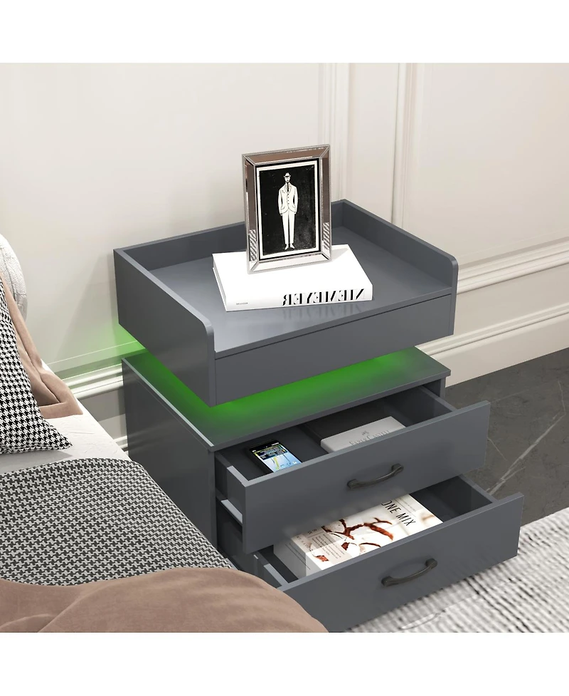 Streamdale Furniture Led Nightstand Drawers and Storage