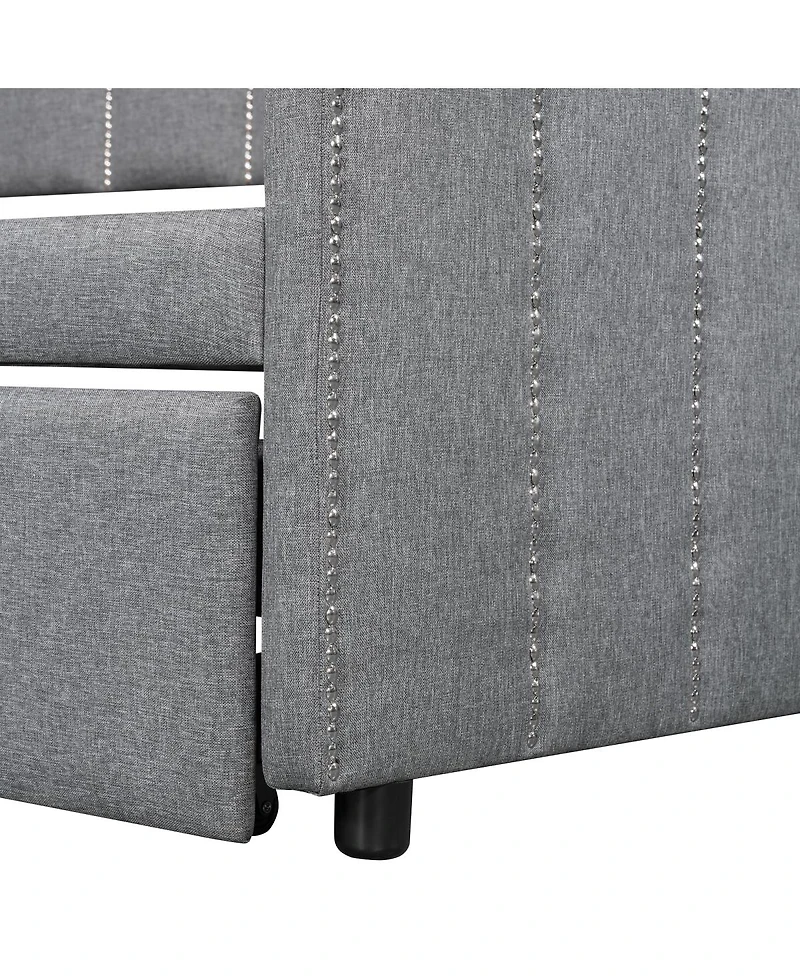 Streamdale Furniture Twin Size Upholstered Daybed with Pop-Up Trundle and Usb Charging Ports