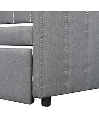 Streamdale Furniture Twin Size Upholstered Daybed with Pop-Up Trundle and Usb Charging Ports