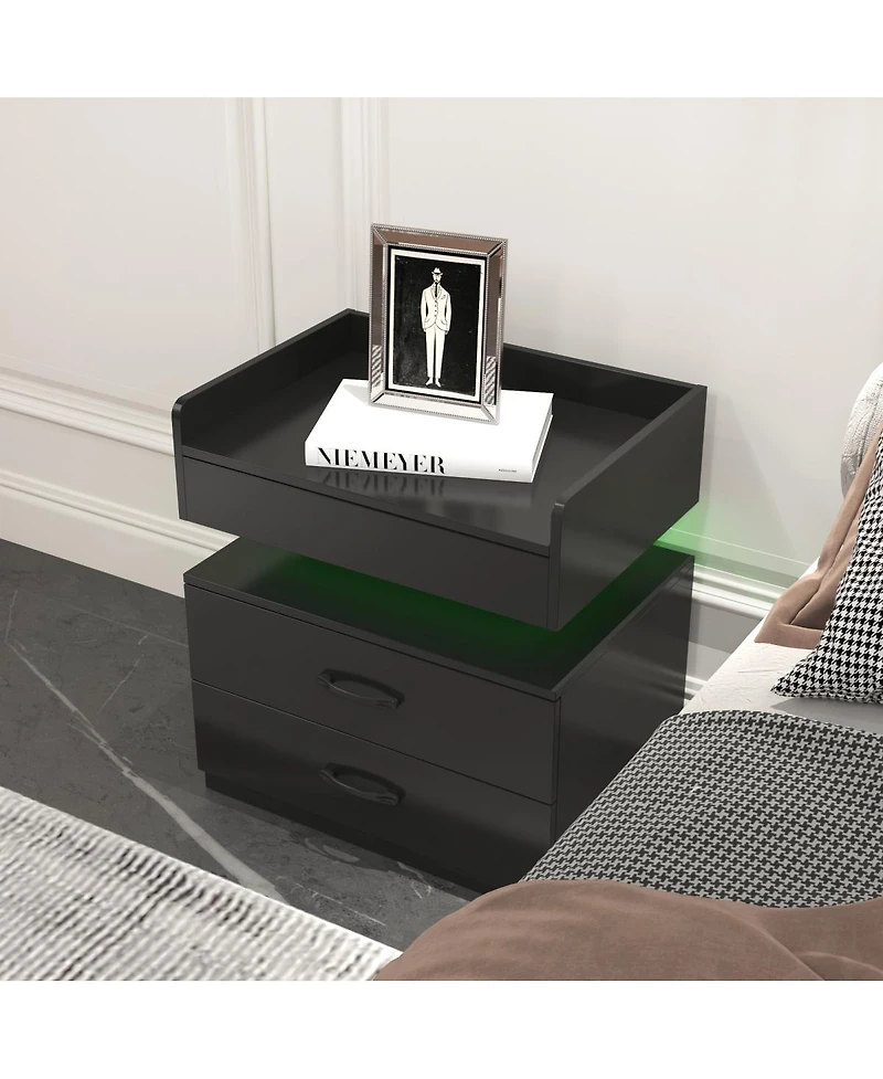 Streamdale Furniture Led Nightstand Drawers and Storage