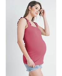 Hello Miz Maternity Square Neck Ribbed Tank Top with Ruffled Straps