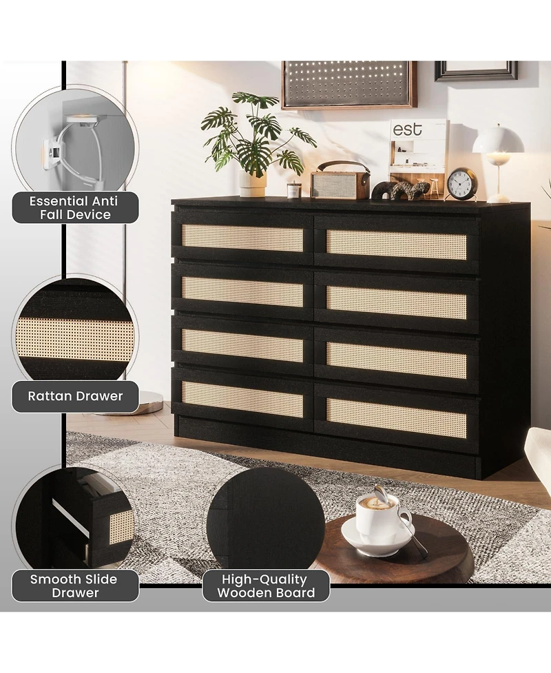 gaomon Rattan Dresser 8 Drawer Double for Bedroom