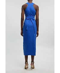 Karen Millen Women's Tailored Linen Corset Back Midi Dress