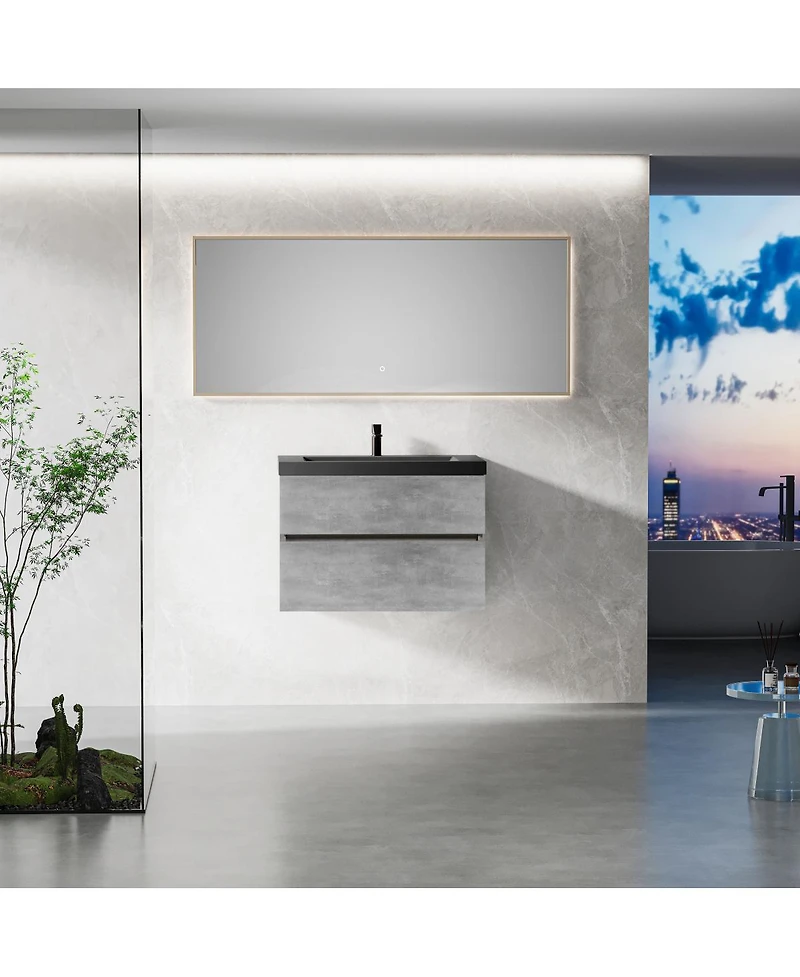 Sillysis Inch Wall Mounted Bathroom Vanity, Quartz Sand Sink, Soft Close Drawers