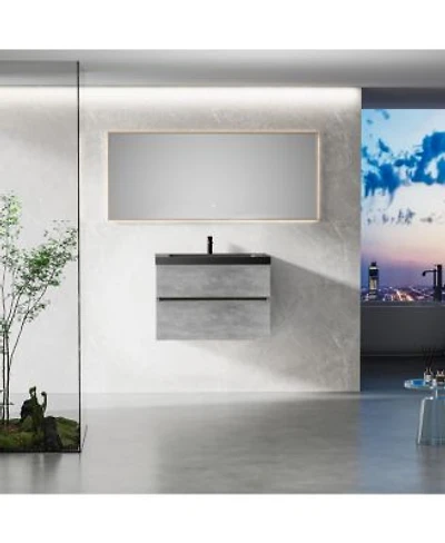 Sillysis Inch Wall Mounted Bathroom Vanity Quartz Sand Sink Soft Close Drawers Easy Install