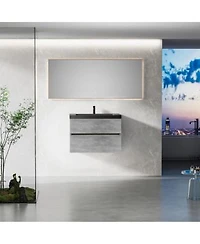 Sillysis Inch Wall Mounted Bathroom Vanity Quartz Sand Sink Soft Close Drawers Easy Install