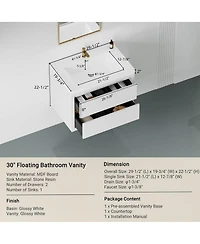 Sillysis Wall Mounted Bathroom Vanity with Glossy Resin Sink, Soft Close Drawers