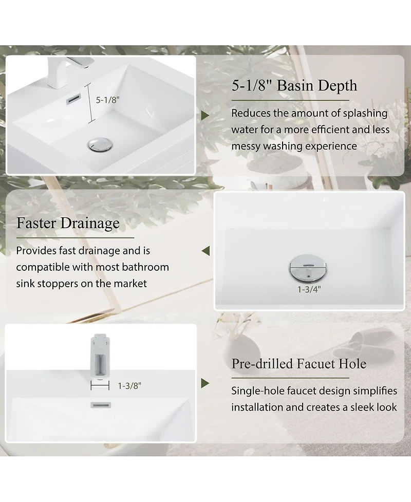 Sillysis Wall Mounted Bathroom Vanity with Glossy Resin Sink, Soft Close Drawers
