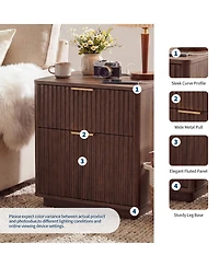 homfan Mid Century Modern Fluted Nightstands with Charging Station, 23 Inch 2-Drawer Curved End Table for Bedroom and Living Room