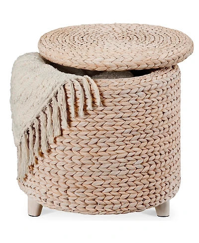 Best Choice Products 17" Round Storage Ottoman with Lid - Handwoven Water Hyacinth Modern Footstool