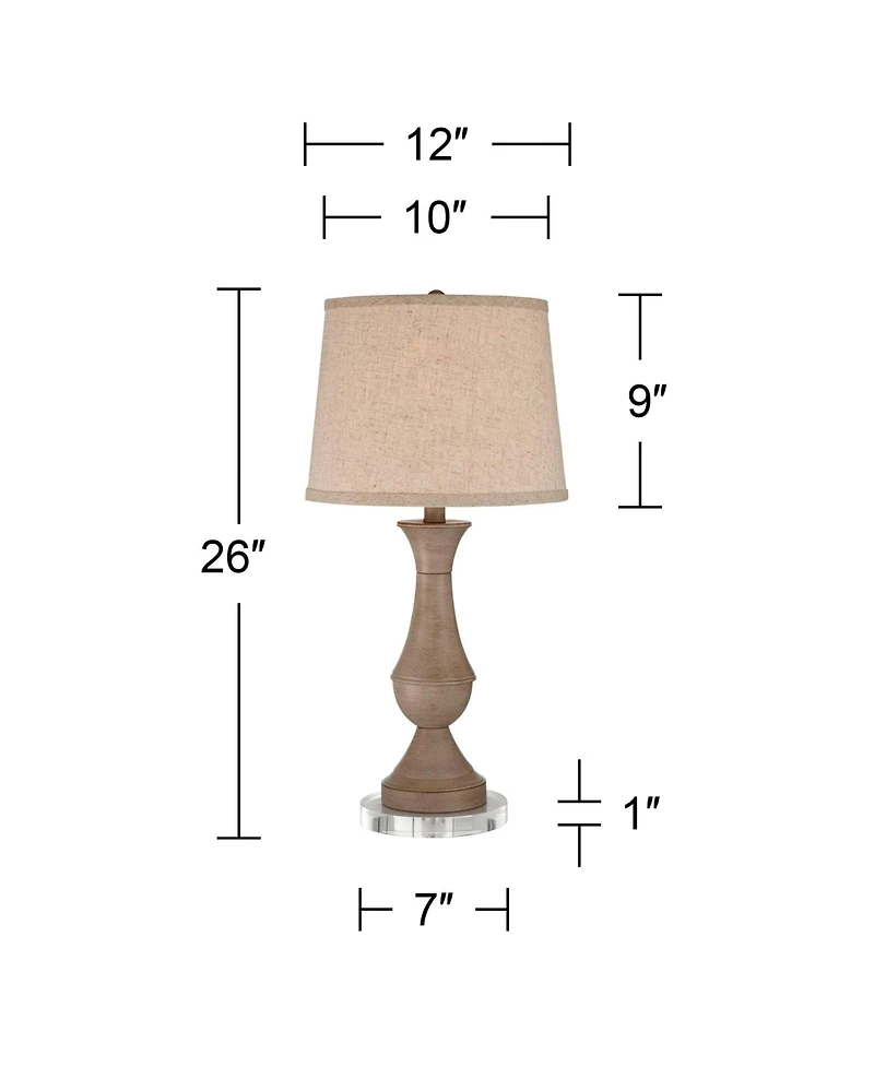 Regency Hill Avery Traditional Table Lamps Set of 2 with 7 Inches Round Risers 25 Inches High Faux Wood with Usb Led Touch On Off