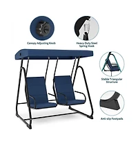GarveeLife 3-Seat Outdoor Patio Swing Chair with Adjustable Canopy and Reclining Backrest Heavy Duty Metal Frame Thick Resistant For Backyard