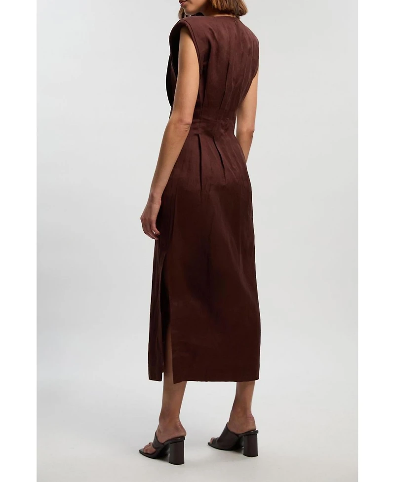 Karen Millen Women's Linen Blend Pintuck Midi Dress