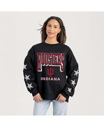 Gameday Couture Women's Black Indiana Hoosiers Pure Victory Relaxed Rhinestone Pullover Sweatshirt