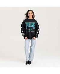 Gameday Couture Women's Black Tulane Green Wave Pure Victory Relaxed Rhinestone Pullover Sweatshirt