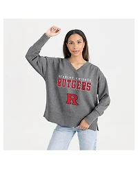 Gameday Couture Women's Gray Rutgers Scarlet Knights French Terry V-Neck Pullover Sweatshirt
