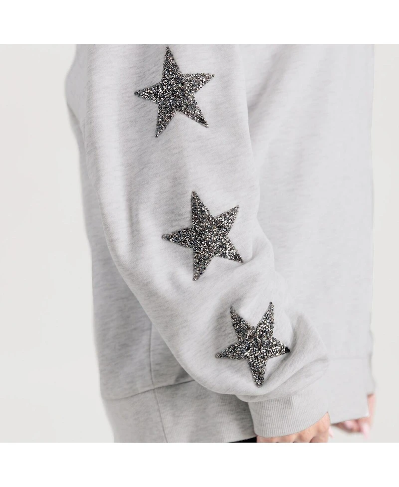 Gameday Couture Women's Ash Indiana Hoosiers Oversized Pennant Pride Rhinestone Star Sleeve Sweatshirt
