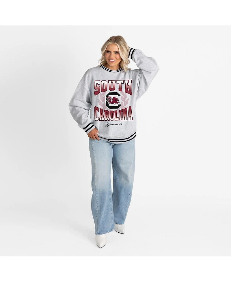 Gameday Couture Women's Ash South Carolina Gamecocks Oversized Fade Route Ringer Stripe Sweatshirt