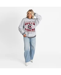 Gameday Couture Women's Ash South Carolina Gamecocks Oversized Fade Route Ringer Stripe Sweatshirt