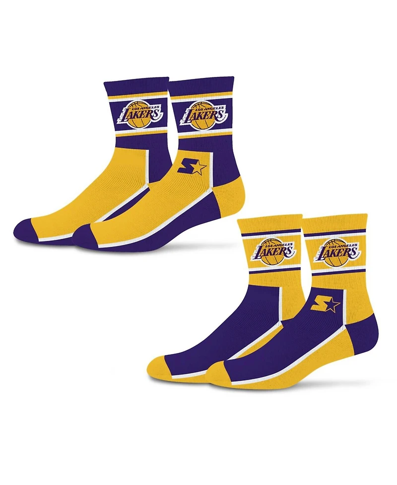 Starter Men's and Women's 2-Pack Purple/Gold Los Angeles Lakers Double Color Block Mid-Crew Socks