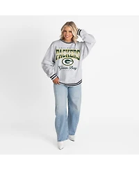 Gameday Couture Women's Ash/Black Green Bay Packers Oversized Gridiron Drive Ringer Stripe Sweatshirt