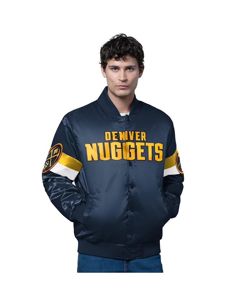 Starter Men's Navy Denver Nuggets Triple Option Varsity Full-Snap Satin Jacket