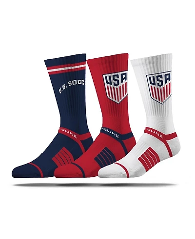 Strideline Men's and Women's 3-Pack Usmnt Premium Knit Crew Socks Set
