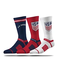 Strideline Men's and Women's 3-Pack Usmnt Premium Knit Crew Socks Set