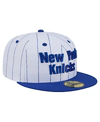 New Era Men's White York Knicks Wordmark Pinstripe 59FIFTY Fitted Hat