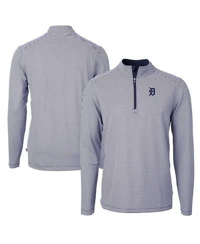 Cutter & Buck Men's Navy/White Detroit Tigers Virtue Eco Pique Micro Stripe Quarter-Zip Pullover Sweatshirt