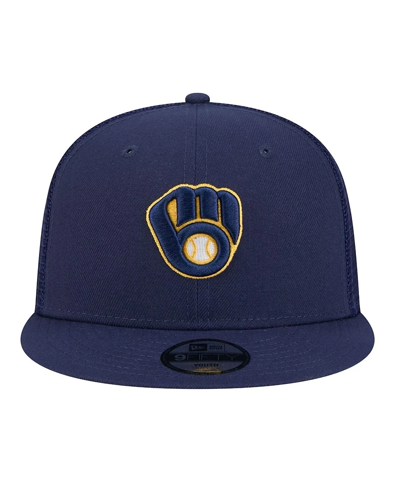 New Era Big Boys and Girls Navy Milwaukee Brewers 9FIFTY Trucker Snapback Hat