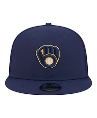 New Era Big Boys and Girls Navy Milwaukee Brewers 9FIFTY Trucker Snapback Hat