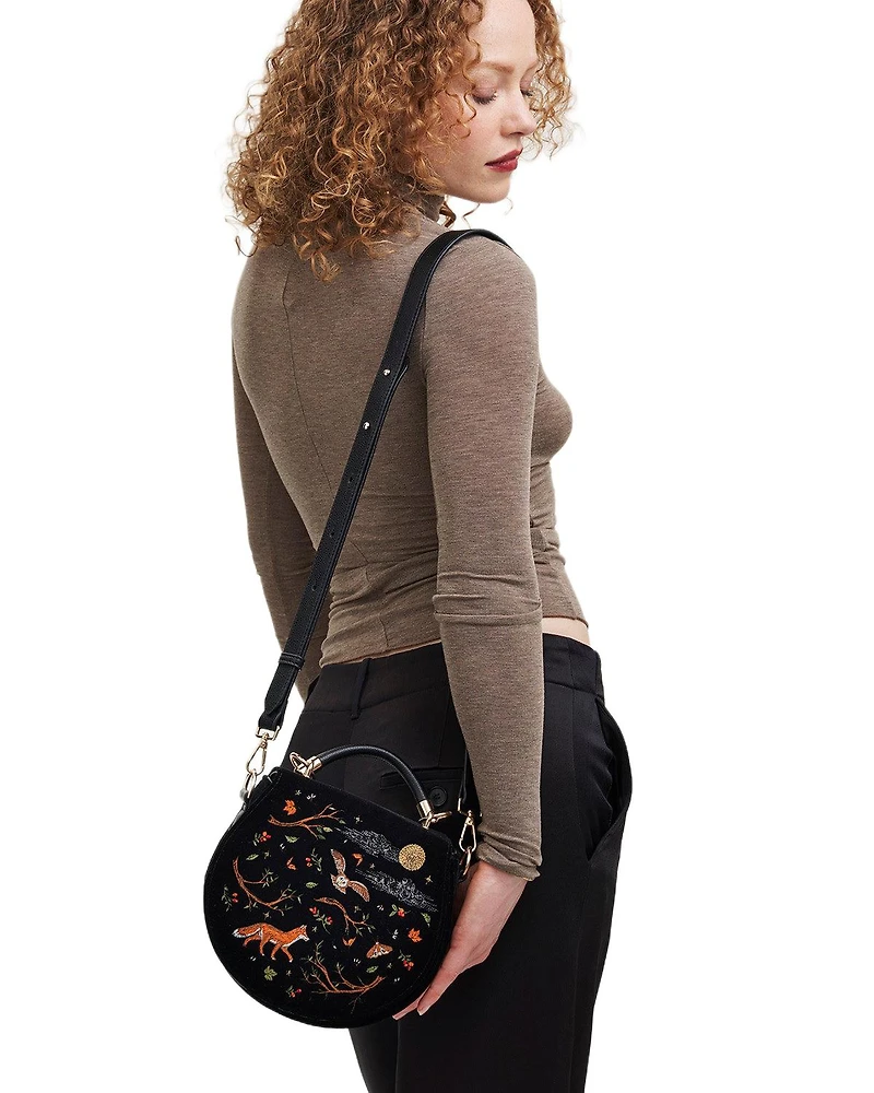 Fable England Fox And Owl Embroidered Top Handle Saddle Bag