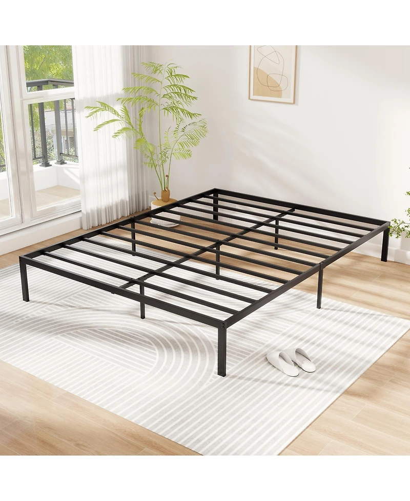 Gymax Queen Size Metal Bed Frame Heavy Duty Support Slats Mattress Foundation