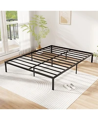 Gymax Queen Size Metal Bed Frame Heavy Duty Support Slats Mattress Foundation