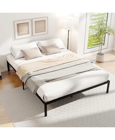 Gymax Queen Size Metal Bed Frame Heavy Duty Support Slats Mattress Foundation