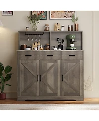 gaomon Farmhouse Sideboard Buffet Cabinet with Microwave Stand, Barn Doors Buffet Storage Cabinet with Drawers and Shelves