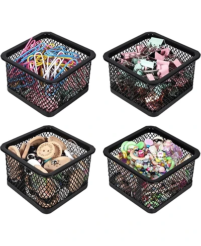 Danrong Mesh Metal Paper Clip Holder for Desk, Paperclip Dispenser Organizer Container, 4 Pack for Office School