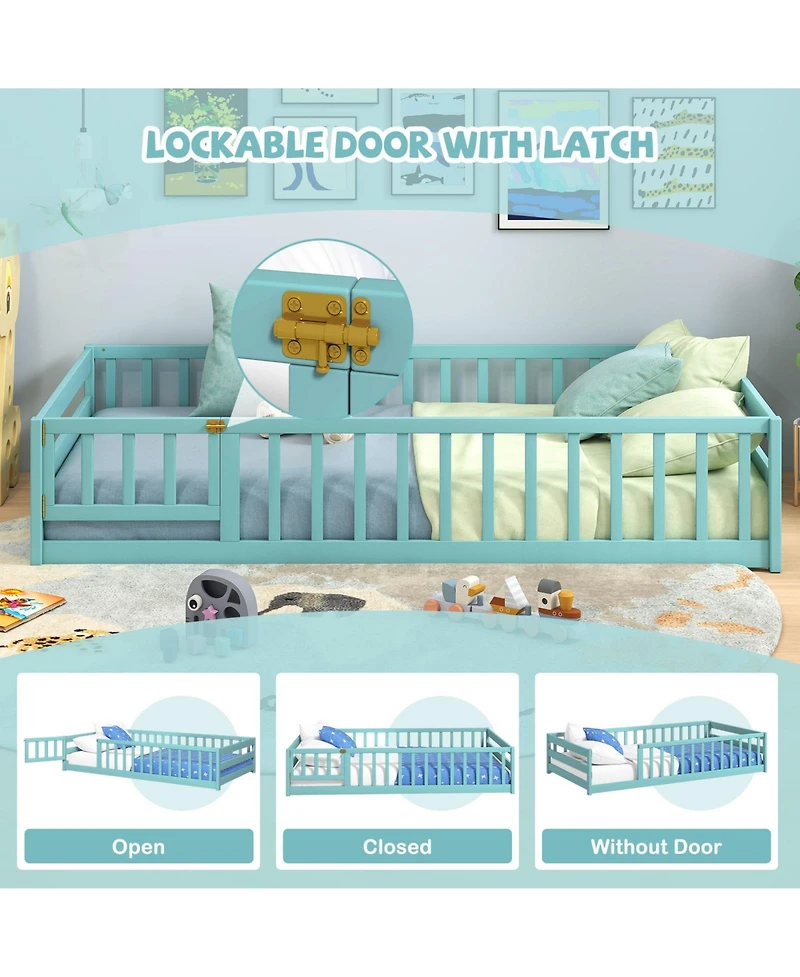 Sugift Twin Size Montessori Floor Bed Frame with Full Length Safety Guardrails
