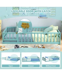 Sugift Twin Size Montessori Floor Bed Frame with Full Length Safety Guardrails
