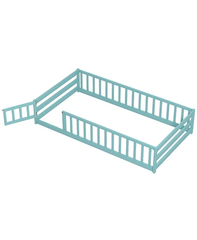 Sugift Twin Size Montessori Floor Bed Frame with Full Length Safety Guardrails