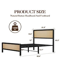 homfan Rattan Platform Bed Frame with Curved Headboard and Footboard, Metal Slat Support, Underbed Storage, No Box Spring Needed