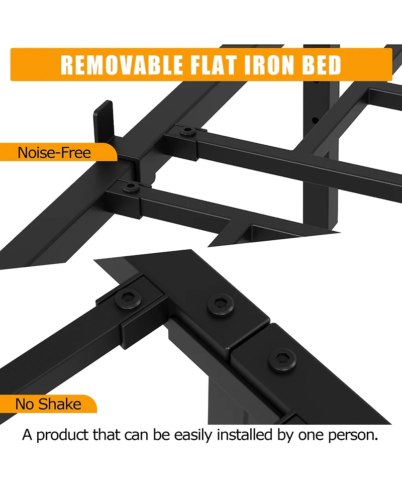 homfan Low Profile Metal Platform Bed Frame with Quiet Slats, Heavy Duty Support, No Box Spring Needed, Easy Assembly